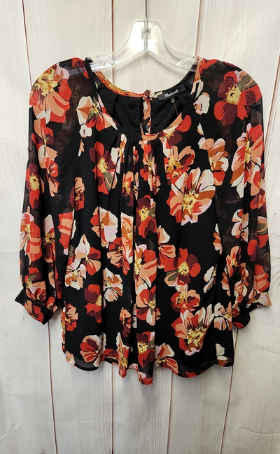 Madewell Women's Size S Black & Red Floral 3/4 Sleeve Top