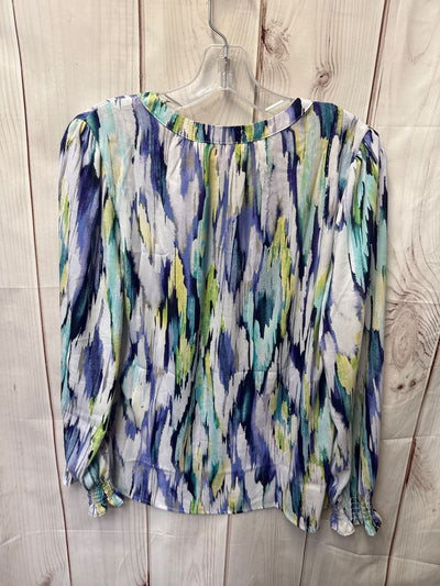 Belle by Kim Gravel Women's Size XS White & Blue Long Sleeve Top