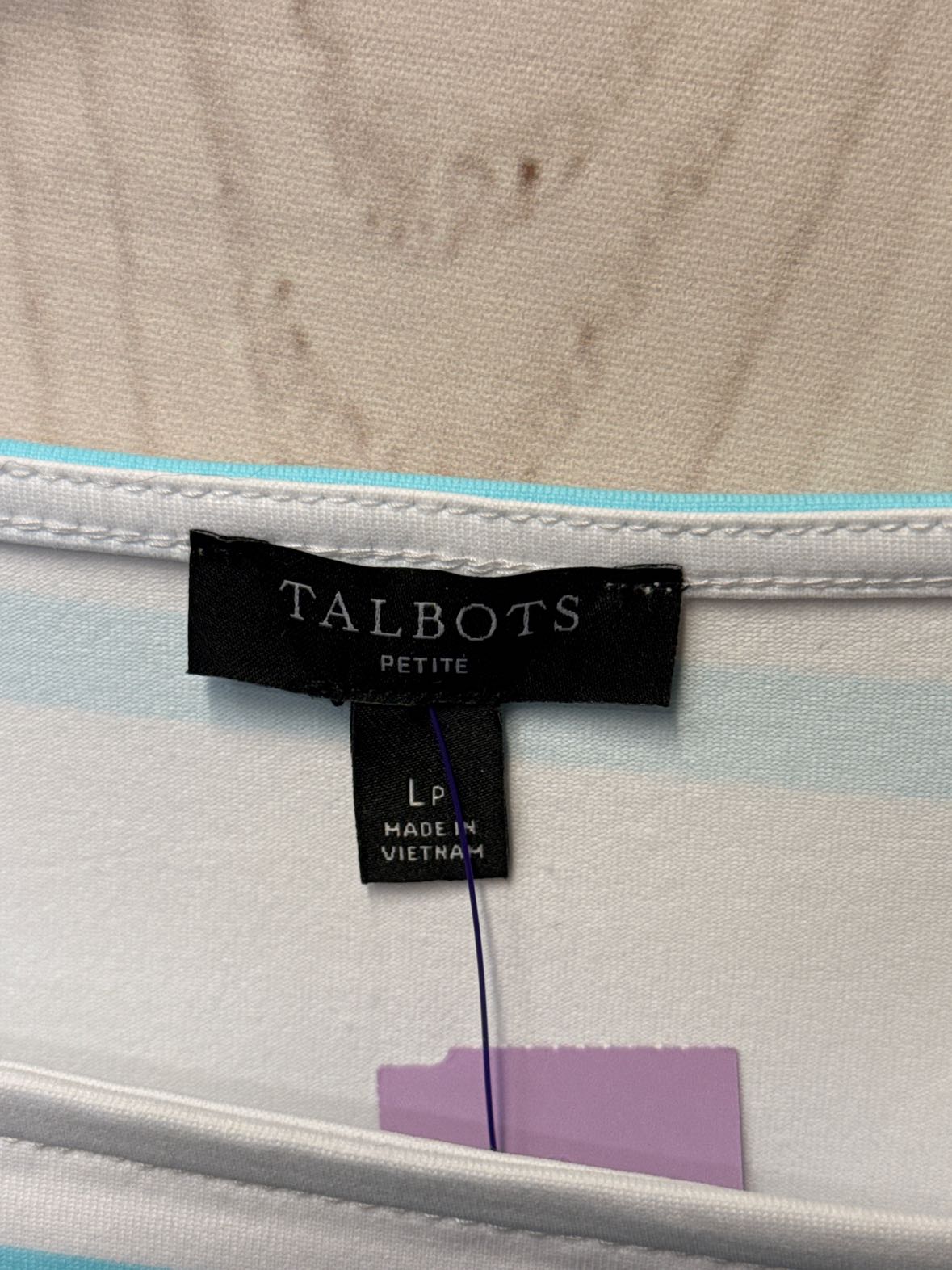 Talbots Women's Size L Petite White & Blue Short Sleeve Top
