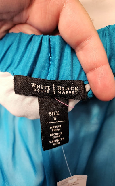 NWT White House Black Market Women's Size S White & Blue Silk Skirt