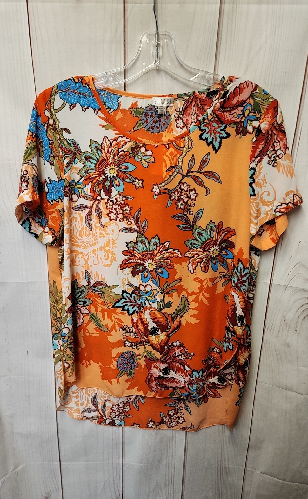 Spence Women's Size M Orange Floral Short Sleeve Top