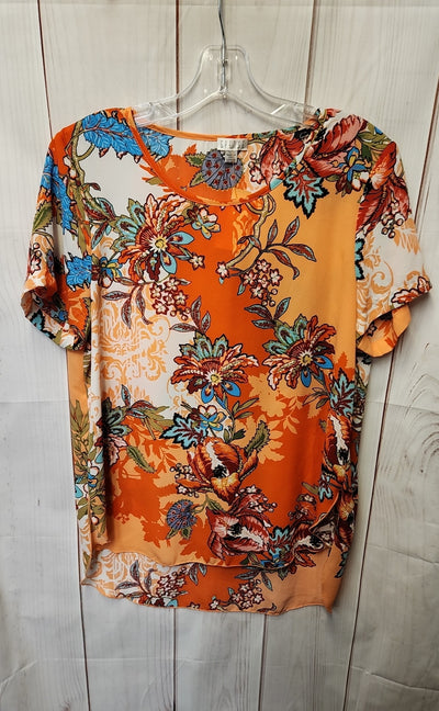 Spence Women's Size M Orange Floral Short Sleeve Top