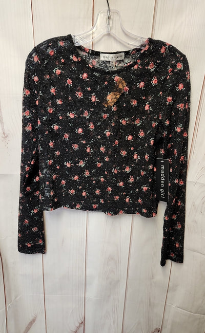 NWT Madden girl Women's Size L Black Floral Long Sleeve Top