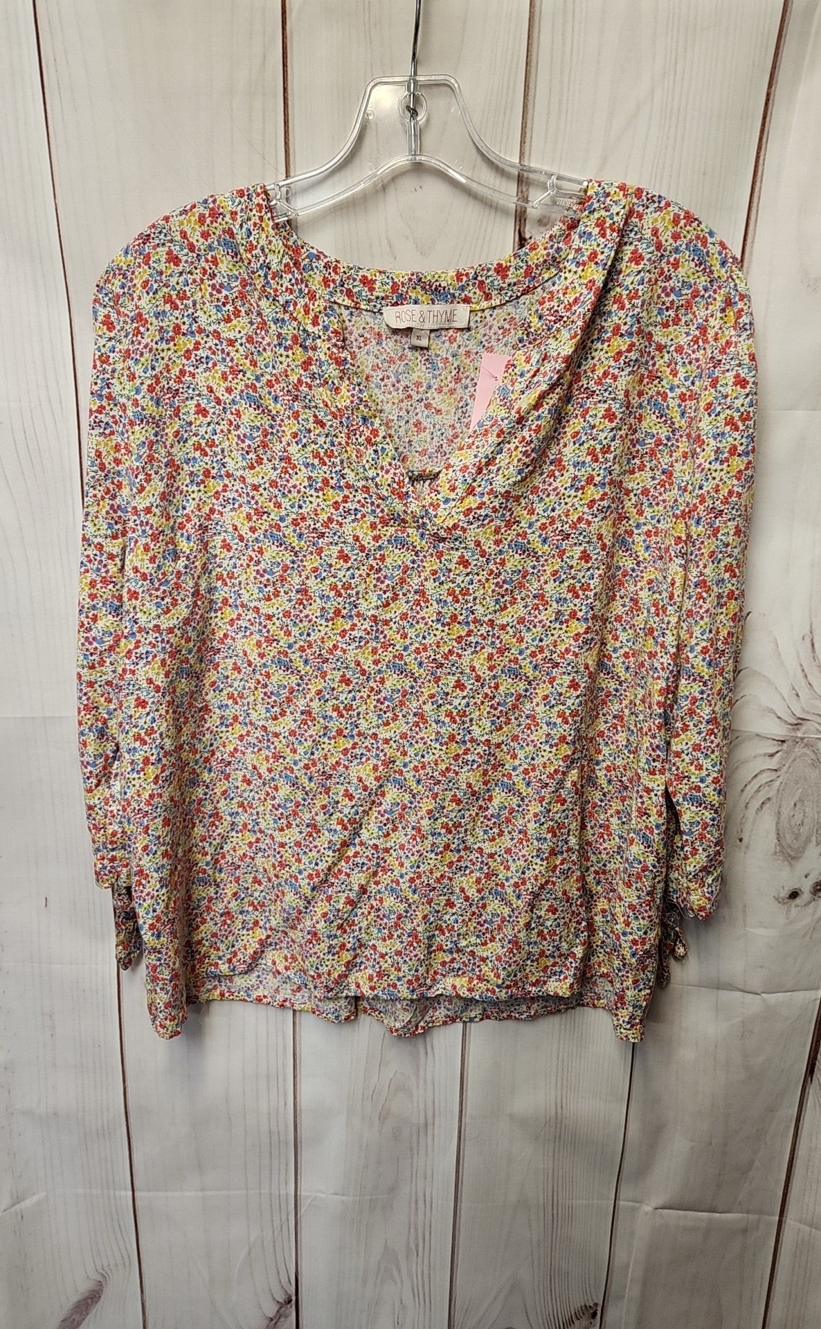 Rose & Thyme Women's Size XL Pink Floral 3/4 Sleeve Top