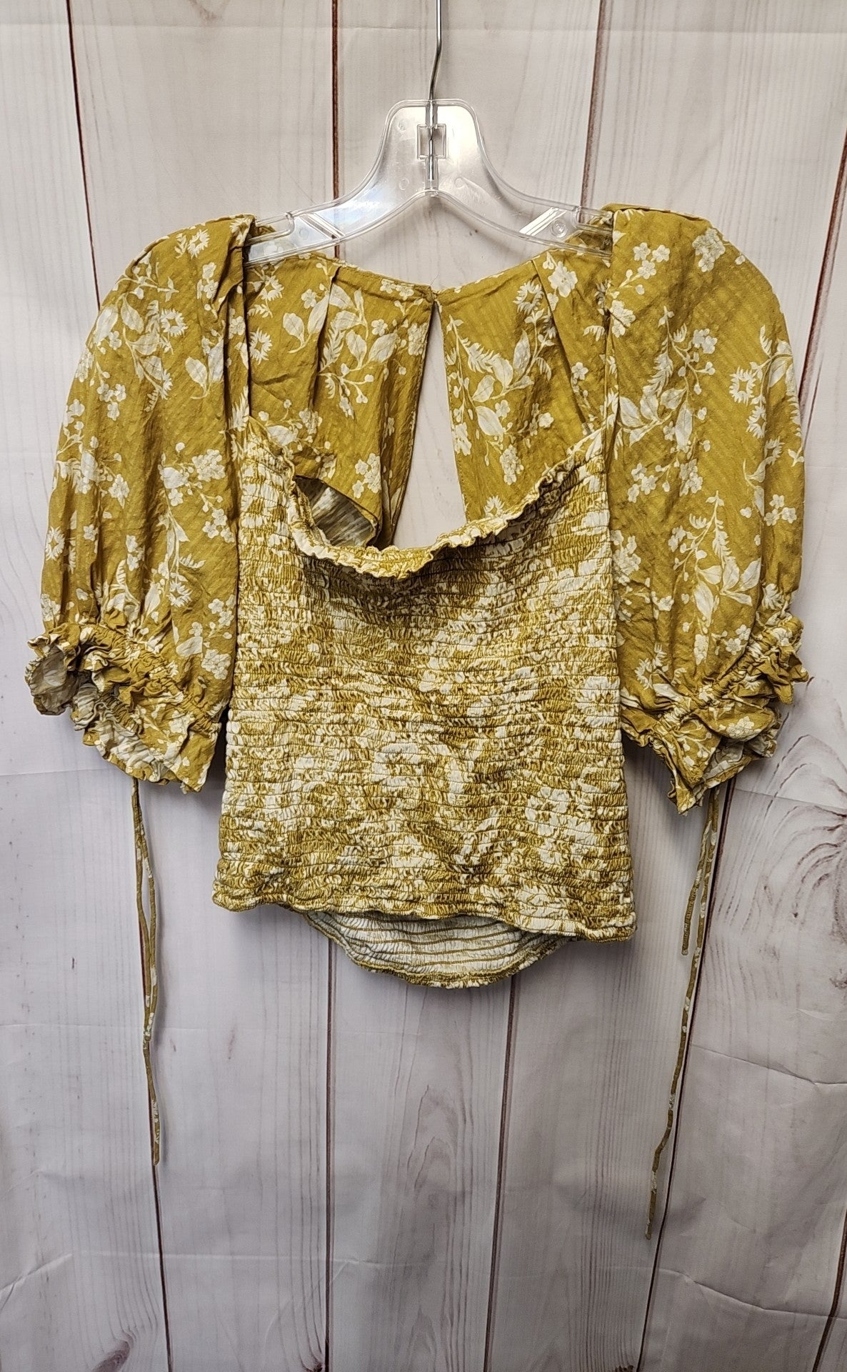 Anthropologie Women's Size M Green Floral Short Sleeve Top