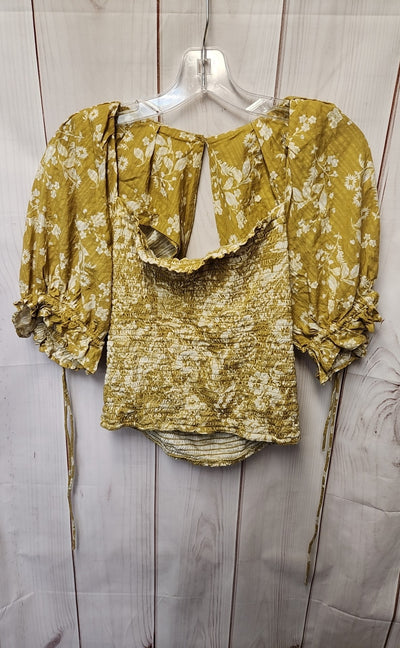 Anthropologie Women's Size M Green Floral Short Sleeve Top