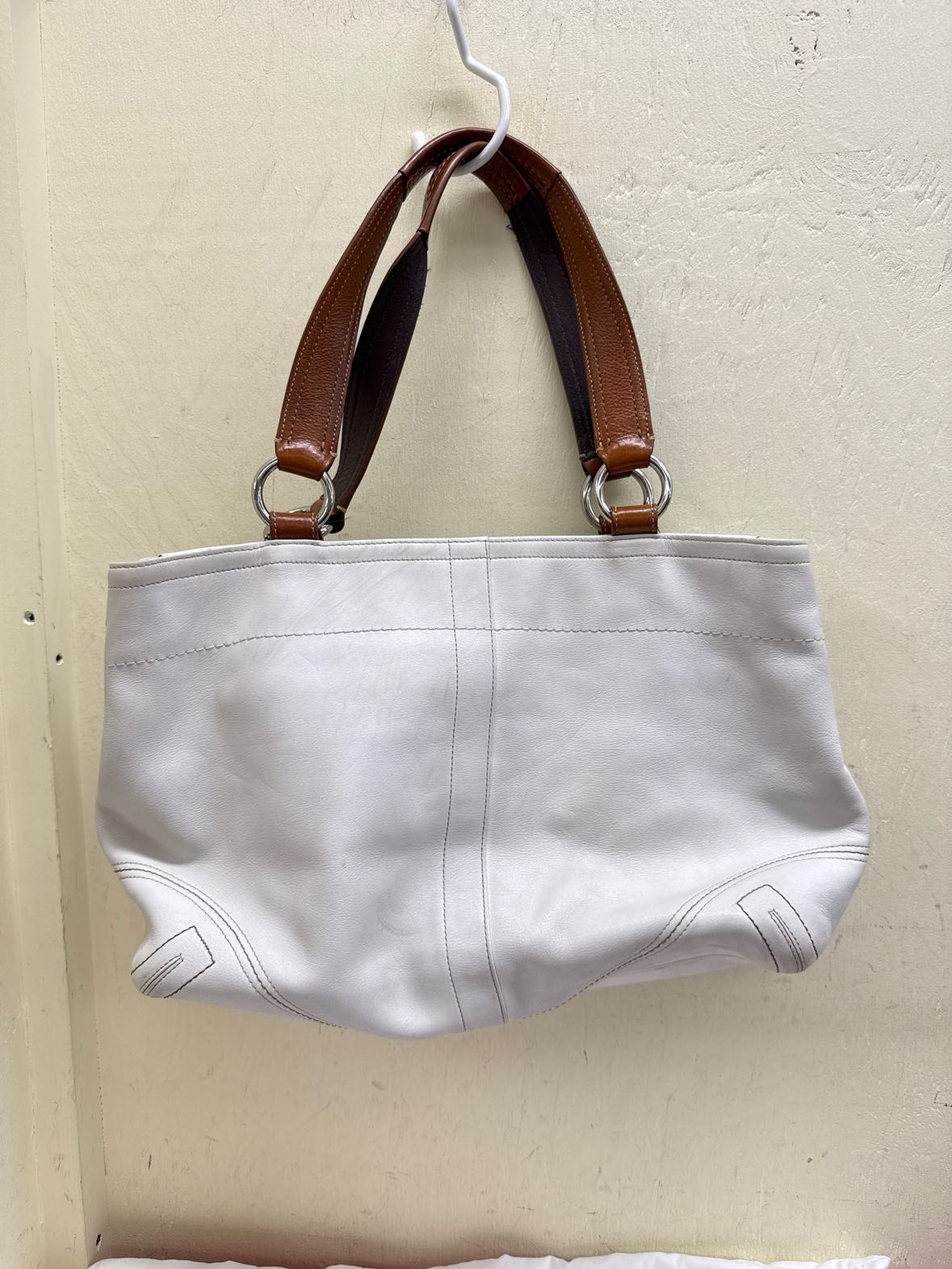 Coach F06468 White Leather Soho Double Front Pocket Shoulder Purse Bag AS IS