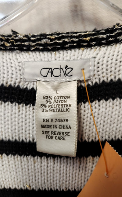 Cache Women's Size L White & Black Cardigan