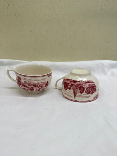 2PCS Made in England Red & White Porcelain Teacups