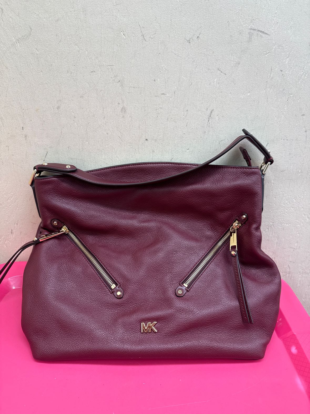 Michael Kors Evie Hobo Maroon Leather Tote Bag