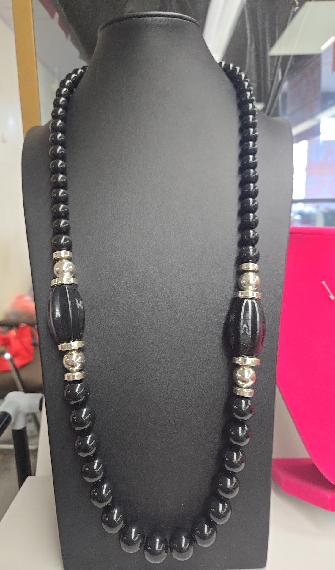 Genuine Lucite Black Beaded Necklace