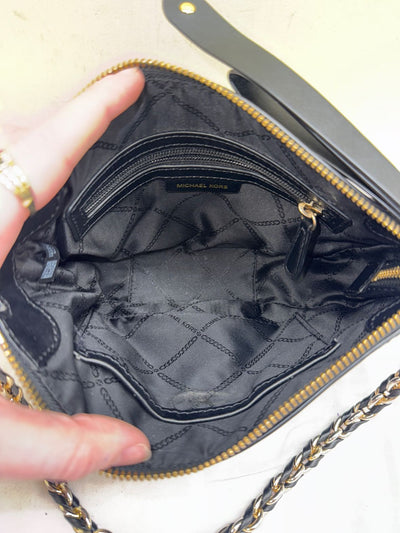 Michael Kors Dover Half Moon Black Leather Purse Bag