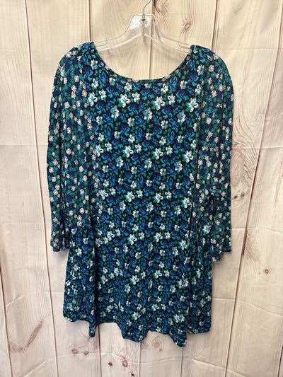 Chelsea Women's Size 3X Blue Floral 3/4 Sleeve Top