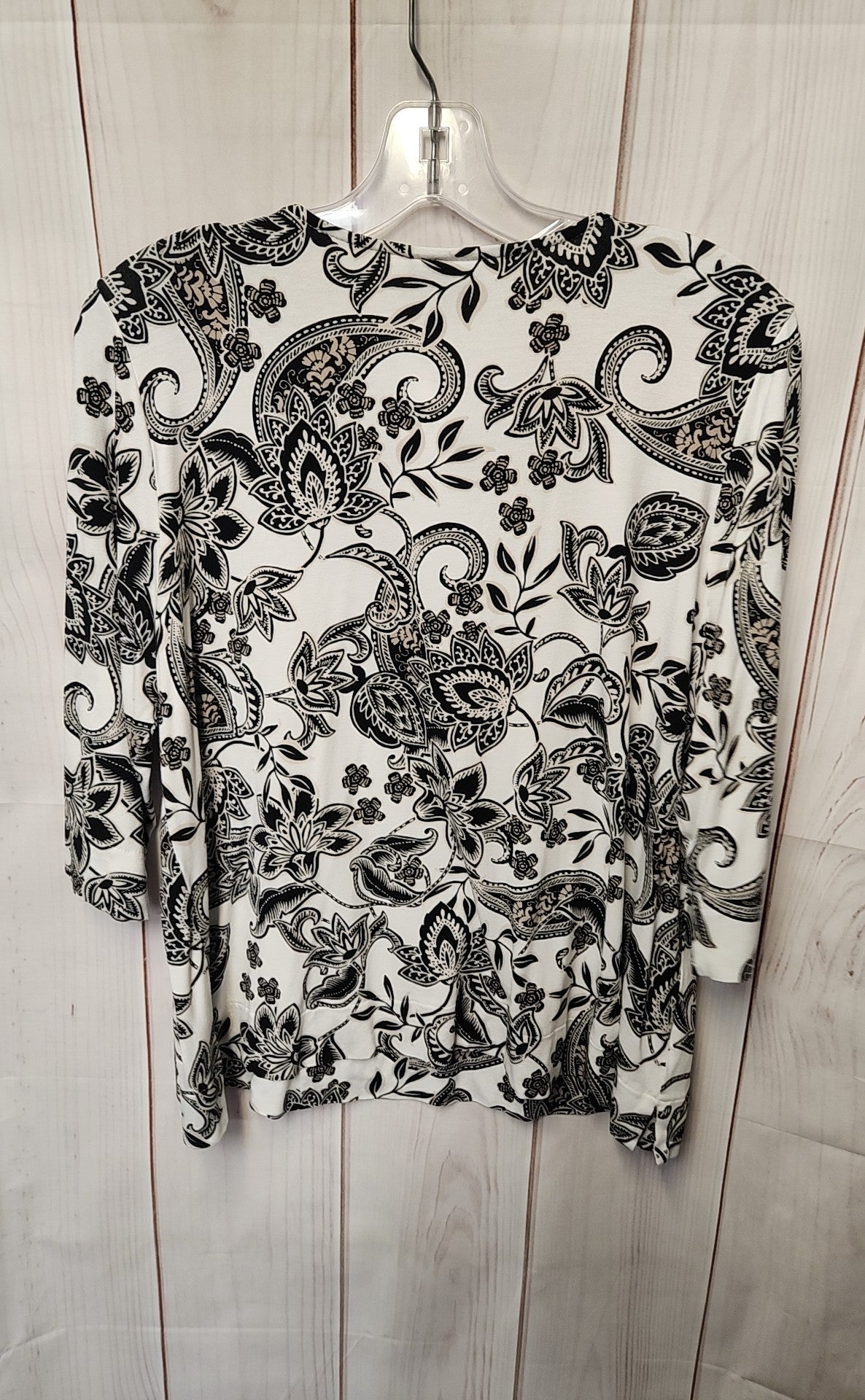 J Jill Women's Size L Petite White & Black 3/4 Sleeve Top