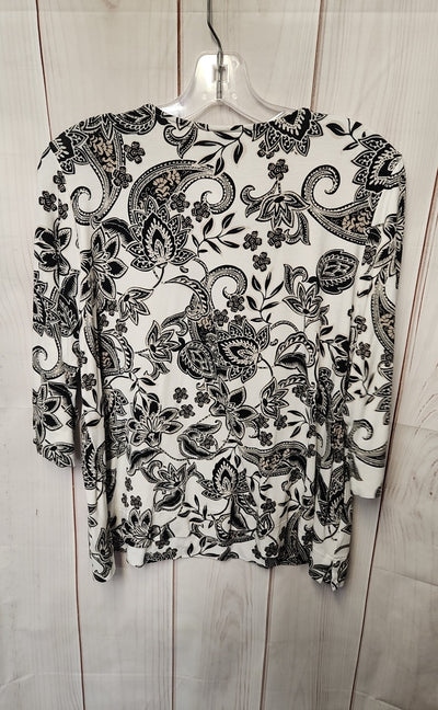 J Jill Women's Size L Petite White & Black 3/4 Sleeve Top