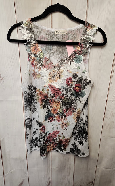 Vocal Women's Size M White Floral Sleeveless Top
