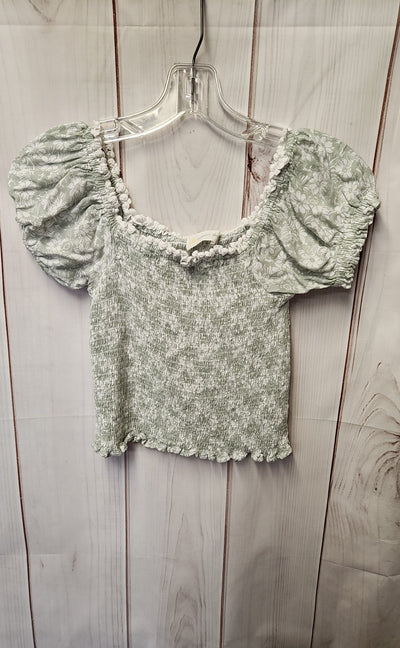 Ocean Drive Women's Size L Green Floral Short Sleeve Top