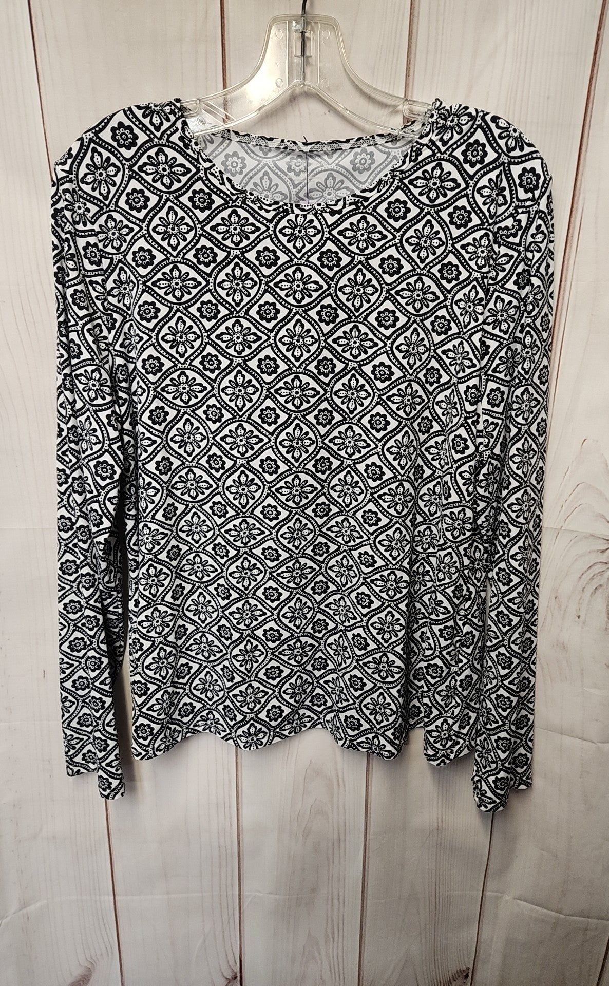 Lands End Women's Size L White & Black Long Sleeve Top
