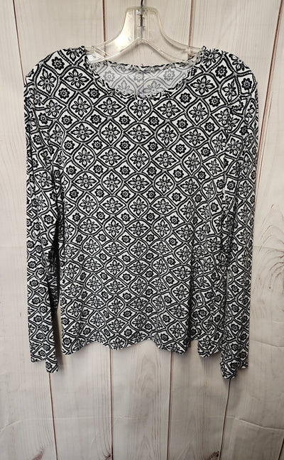 Lands End Women's Size L White & Black Long Sleeve Top