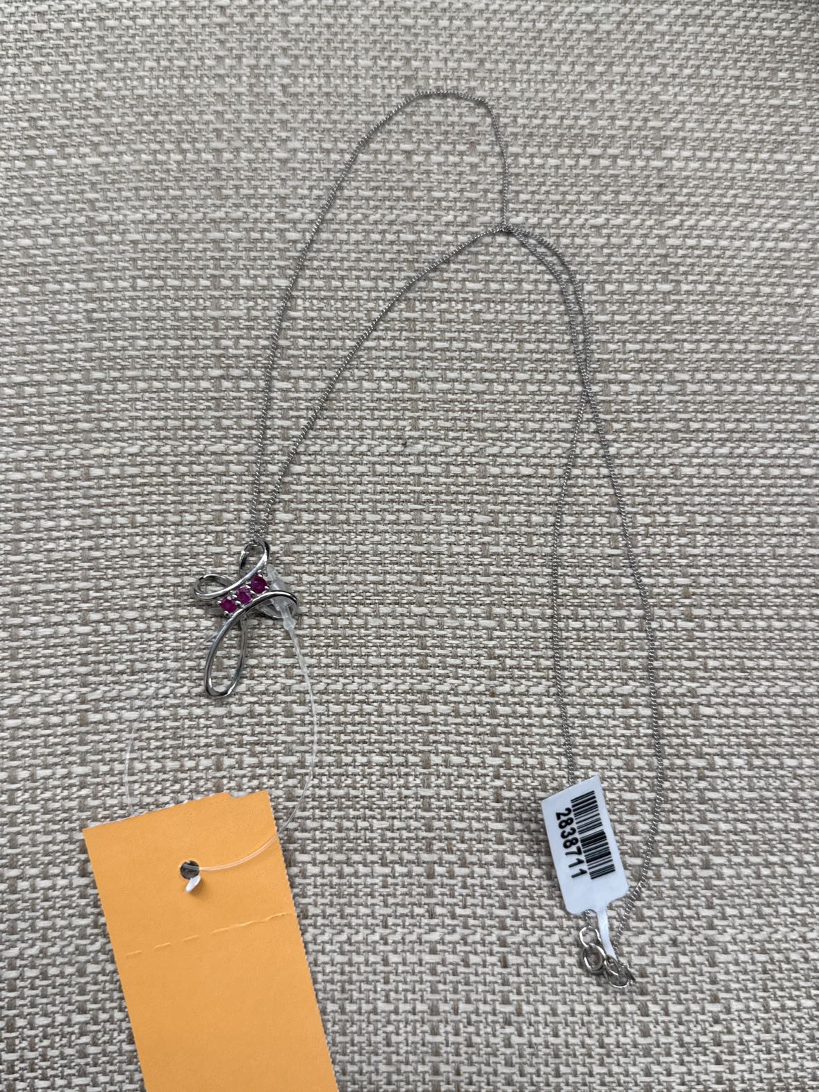 .925 Sterling Silver Pink Stones Cross Necklace