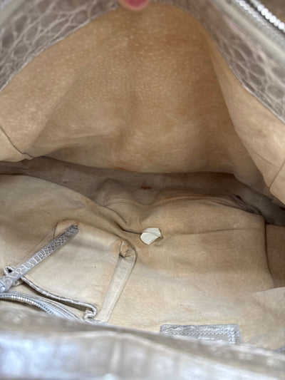 Nancy Gonzalez Geniune Python & Crocodile Skin Tan/Silver Large Purse Bag AS IS