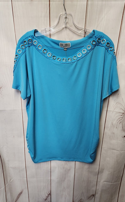 JM Collection Women's Size L Blue Short Sleeve Top