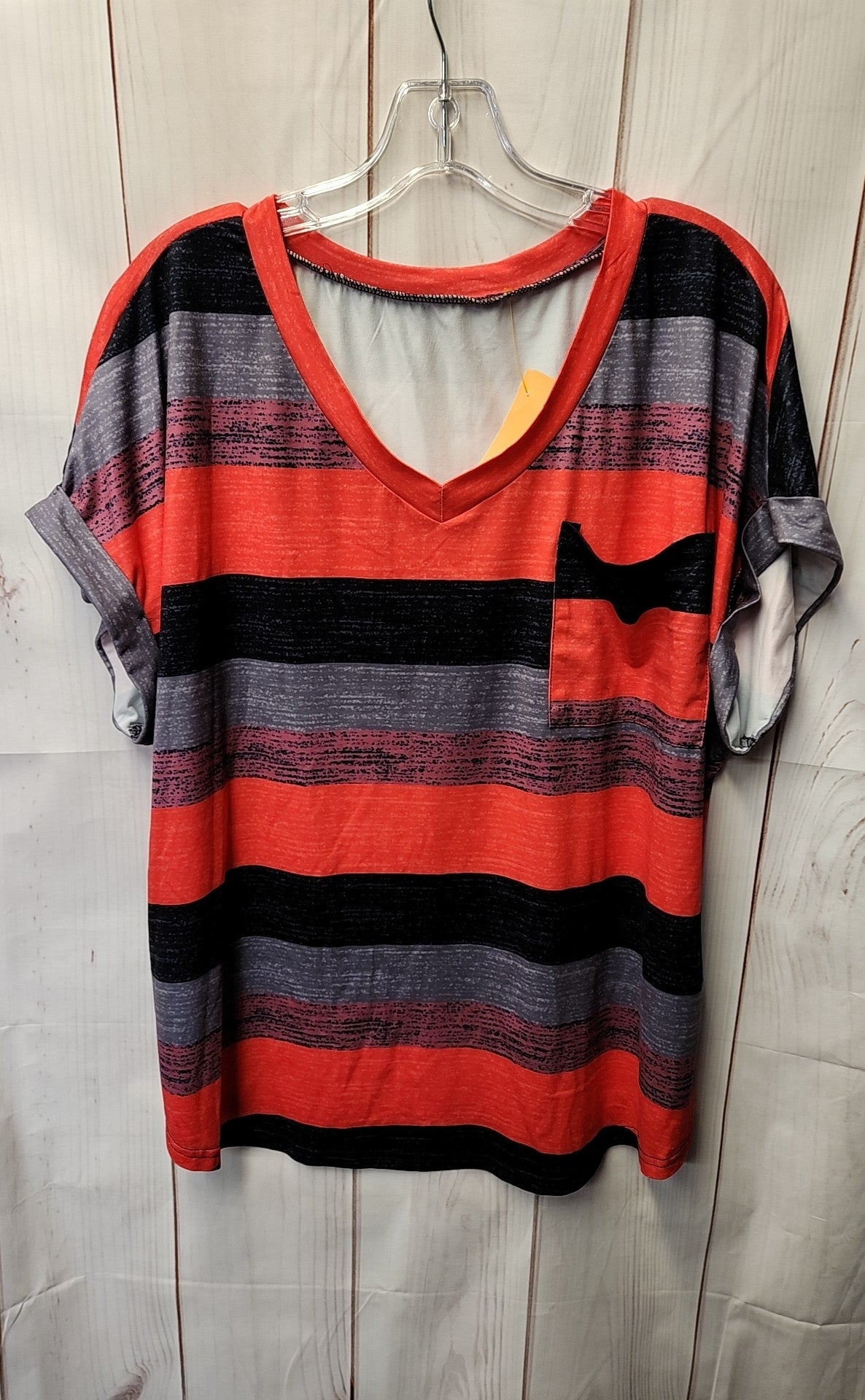 Shein Women's Size 1X Red Stripe Short Sleeve Top