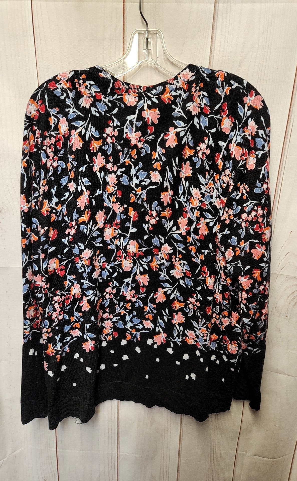 Karen Scott Women's Size 2X Black Floral Cardigan