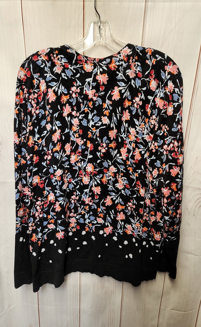 Karen Scott Women's Size 2X Black Floral Cardigan