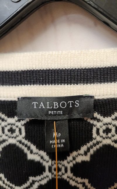 NWT Talbots Women's Size M Petite White & Black Cardigan