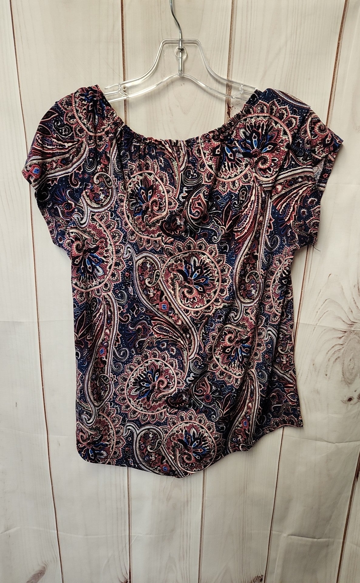 Roz & Ali Women's Size M Petite Blue & Pink Short Sleeve Top