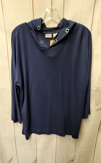 Chico's Women's Size 0 = US S Navy Hooded 3/4 Sleeve Top