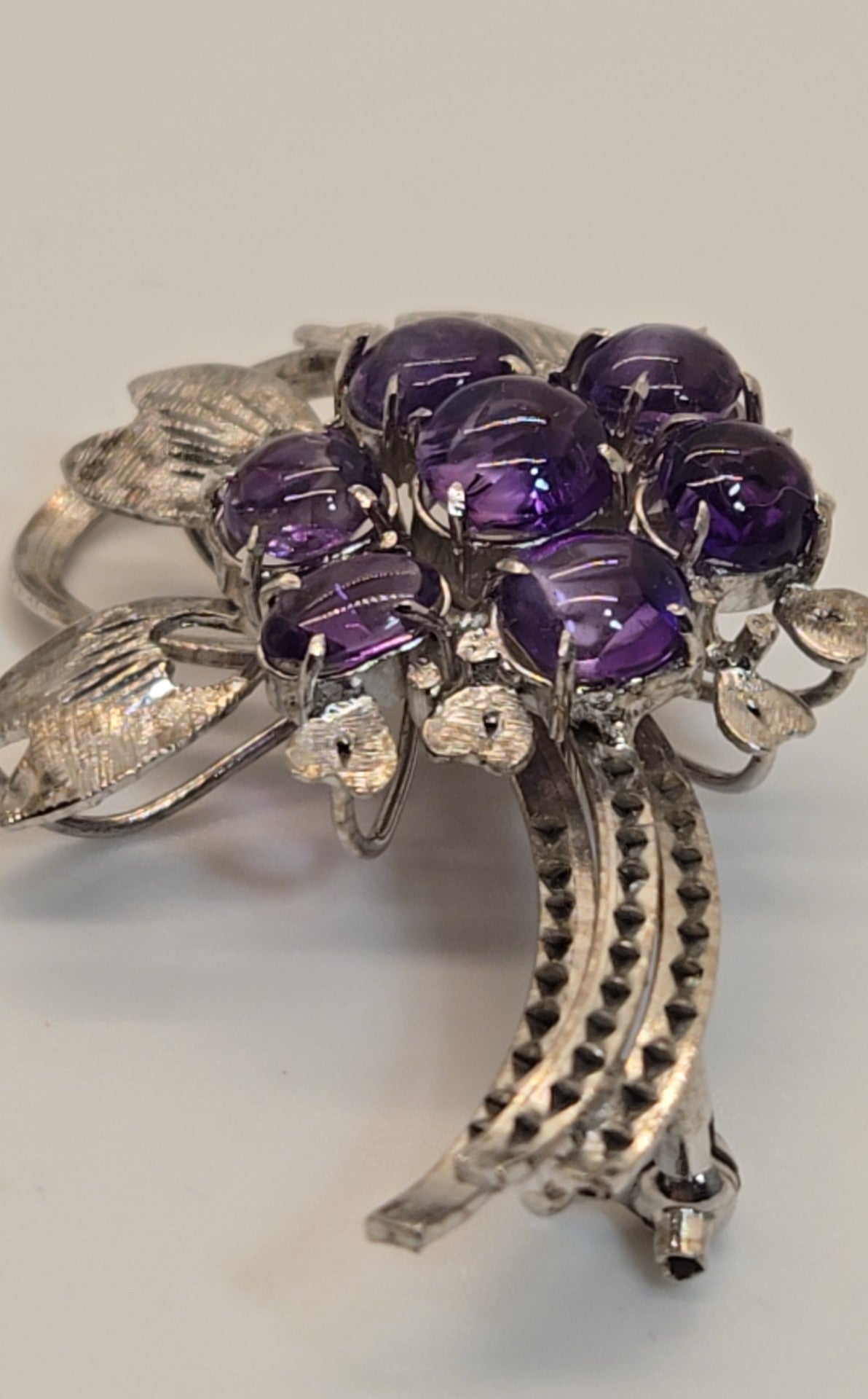 Silver Purple Stones Brooch Pin