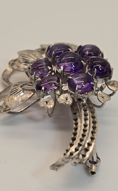 Silver Purple Stones Brooch Pin