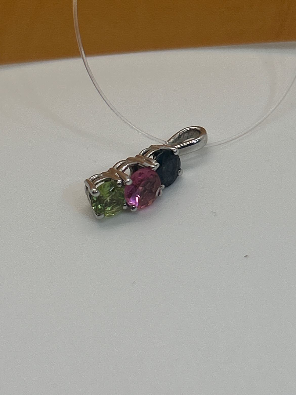 silver pendant with Blue, Pink, Lime green Stones