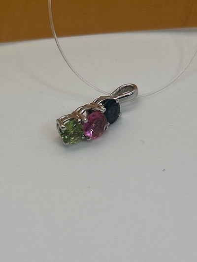 silver pendant with Blue, Pink, Lime green Stones