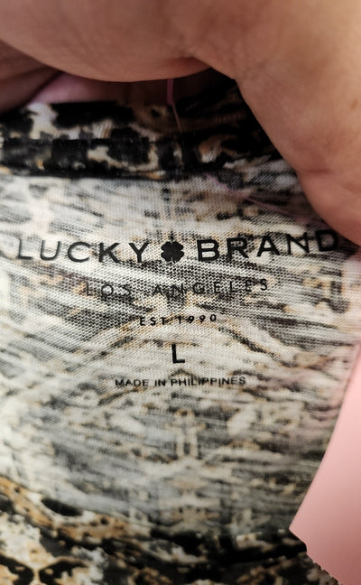 Lucky Brand Women's Size L Black & Beige Short Sleeve Top