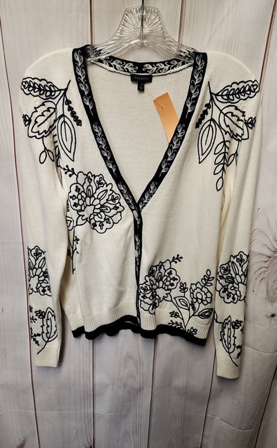 Talbots Women's Size M White & Black Floral Cardigan