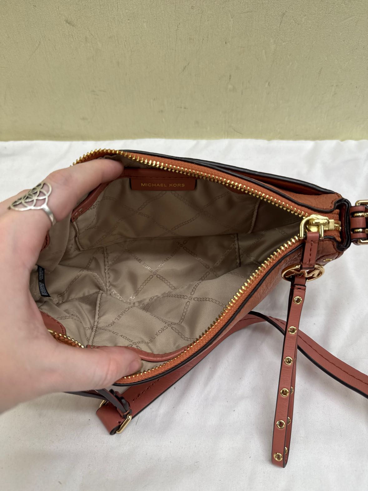 Michael Kors Camden Small Pochette Pink Leather Purse Bag