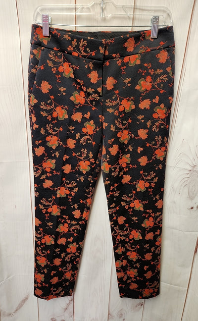 Loft Women's Size 0 Black & Red Floral Pants Marisa