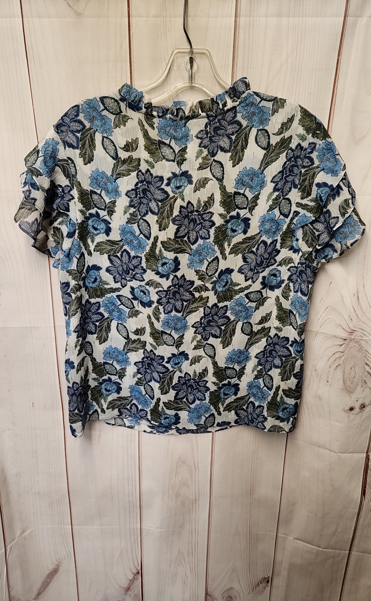 Misa Los Angeles Women's Size S White & Blue Floral Short Sleeve Top