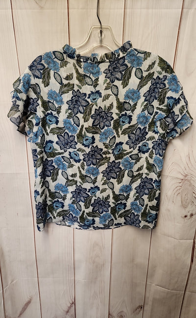 Misa Los Angeles Women's Size S White & Blue Floral Short Sleeve Top