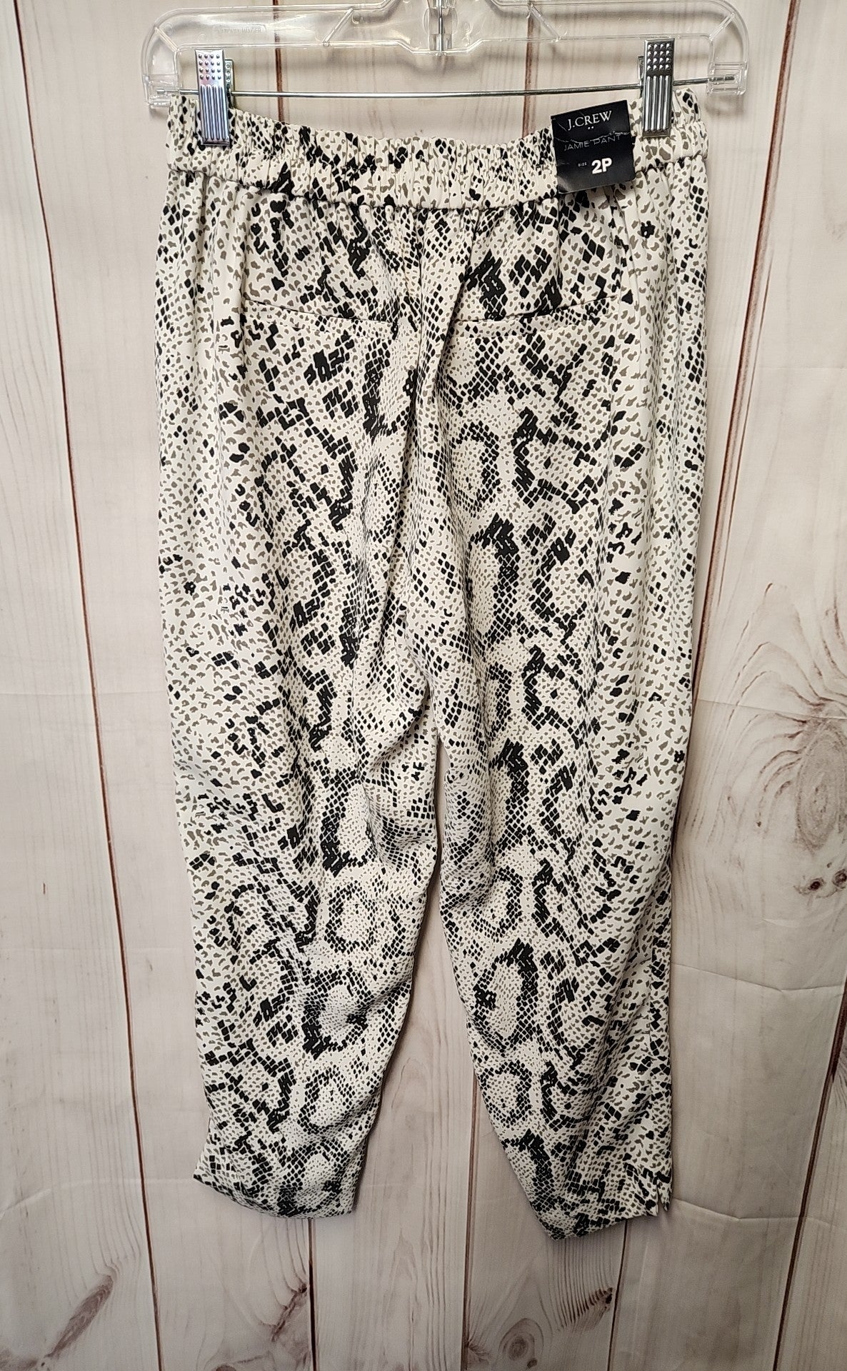 NWT J Crew Women's Size 2 Petite White & Black Animal Print Pants
