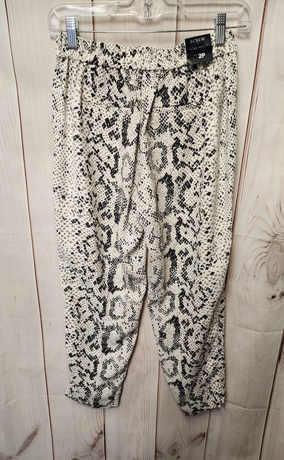 NWT J Crew Women's Size 2 Petite White & Black Animal Print Pants