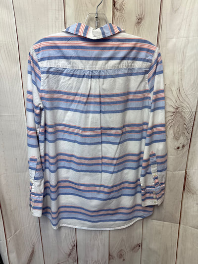 J Crew Women's Size XS White & Blue Long Sleeve Top