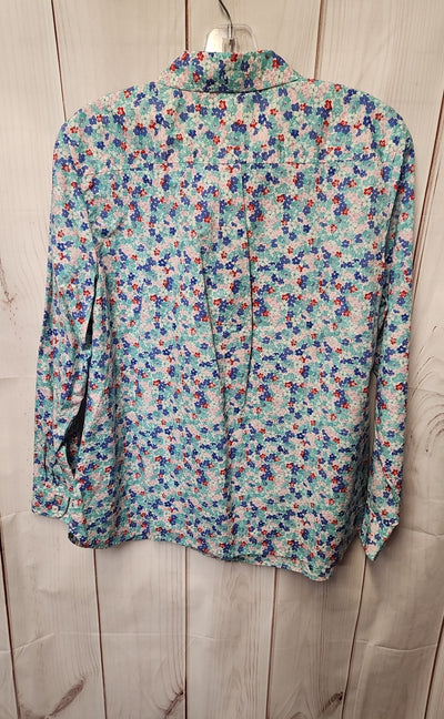 NWT Talbots Women's Size L Petite Blue Floral Long Sleeve Top