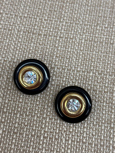 Kenneth Jay Lane KJL for Avon Black & Gold Clip-on Earrings