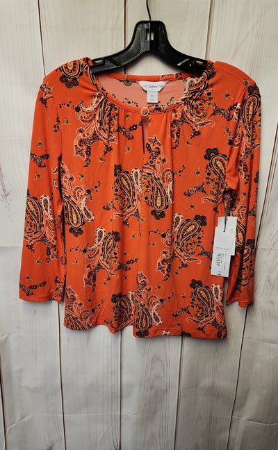 NWT Liz Claiborne Women's Size S Orange Floral 3/4 Sleeve Top