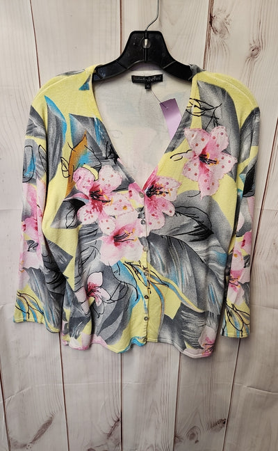 Pierri Women's Size XL Yellow Floral Cardigan