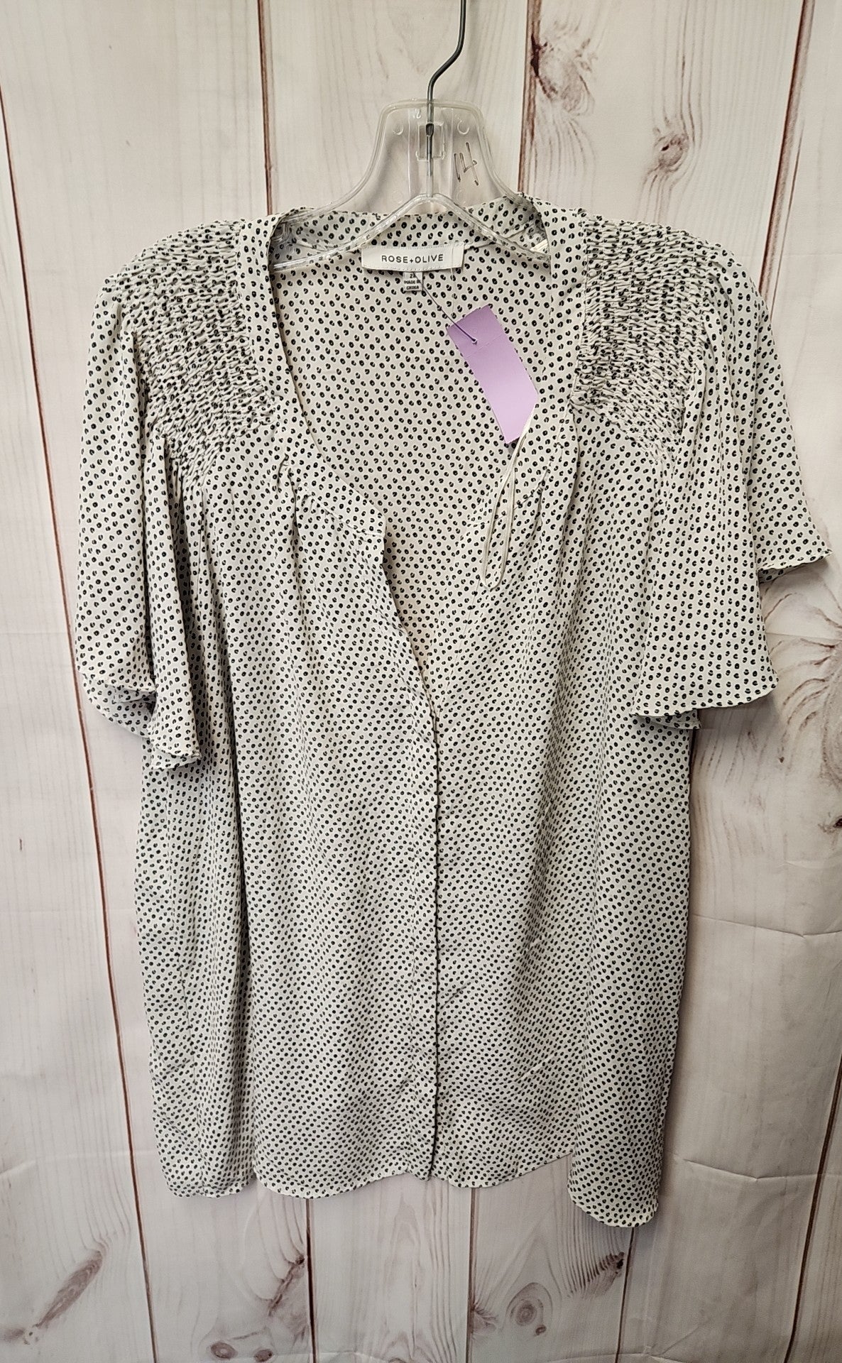 Rose & Olive Women's Size 2X White & Black Short Sleeve Top